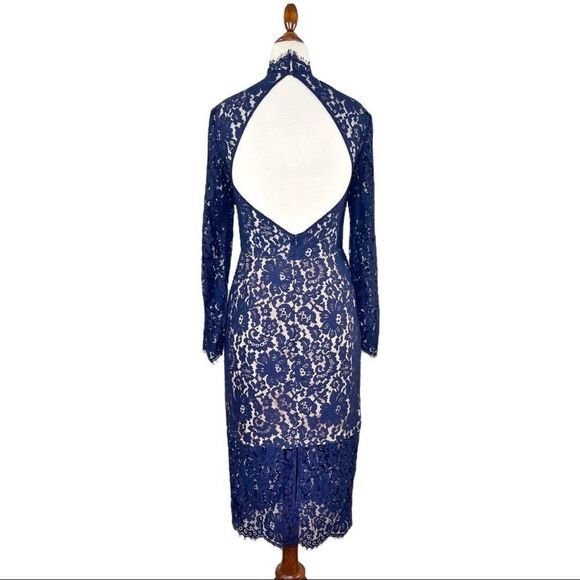 KEEPSAKE the Label Navy Blue Momento Lace Dress Mock Neck Backless Medium - Picture 7 of 15